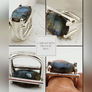 LABRADORITE STATEMENT RING HANDMADE IN RECYCLED ATERLING SILVER UNISEX SIZE 7.5